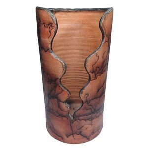 Vintage Native American XL Horse Hair Raku Pottery Luminary Pillar Candle Holder